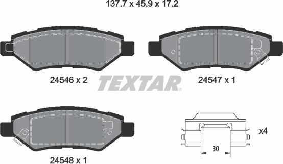 Textar 2454601 - Тормозные колодки, дисковые, комплект abcparts.ee