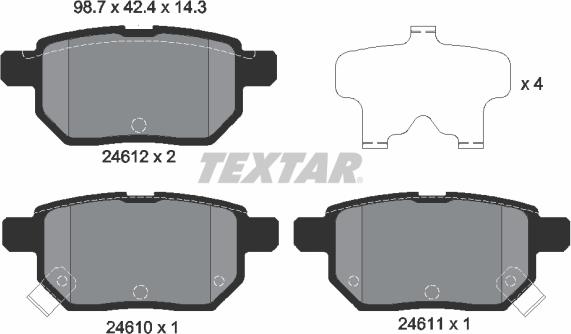 Textar 2461001 - Тормозные колодки, дисковые, комплект abcparts.ee