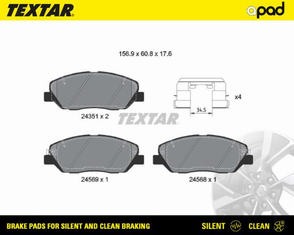Textar 2435101SC - Тормозные колодки, дисковые, комплект abcparts.ee