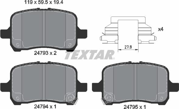 Textar 2479301 - Тормозные колодки, дисковые, комплект abcparts.ee