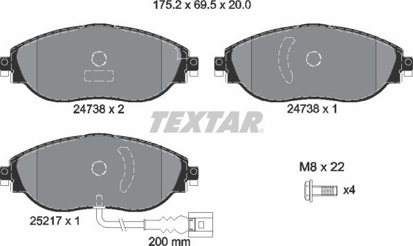 Textar 2473801 - Тормозные колодки, дисковые, комплект abcparts.ee