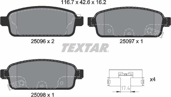 Textar 2509681 - Тормозные колодки, дисковые, комплект abcparts.ee