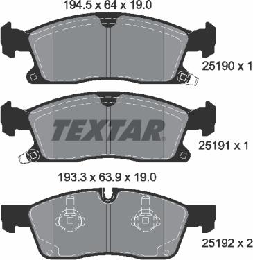 Textar 2519002 - Тормозные колодки, дисковые, комплект abcparts.ee