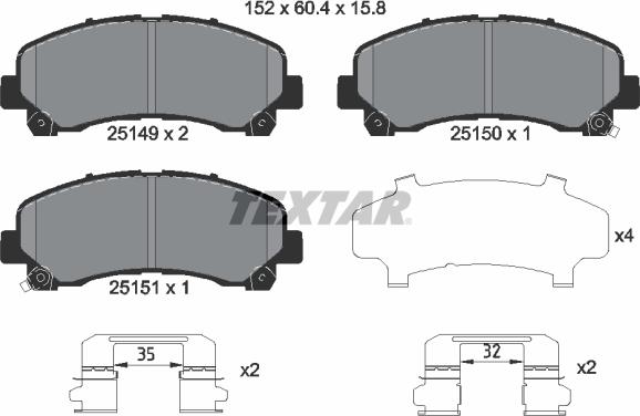 Textar 2514901 - Тормозные колодки, дисковые, комплект abcparts.ee