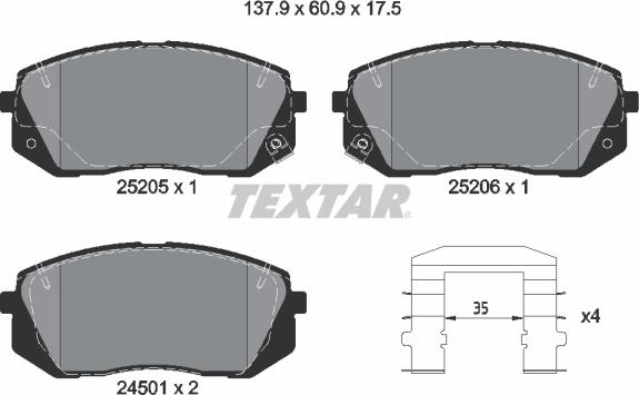 Textar 2520501 - Тормозные колодки, дисковые, комплект abcparts.ee
