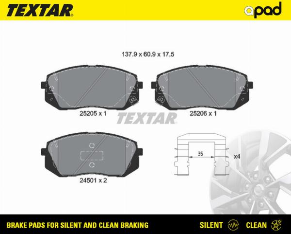 Textar 2520501SC - Тормозные колодки, дисковые, комплект abcparts.ee