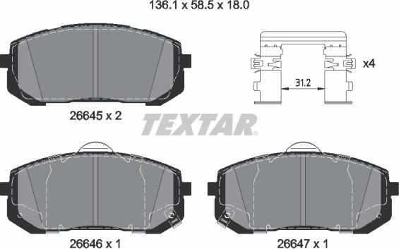Textar 2664501 - Тормозные колодки, дисковые, комплект abcparts.ee