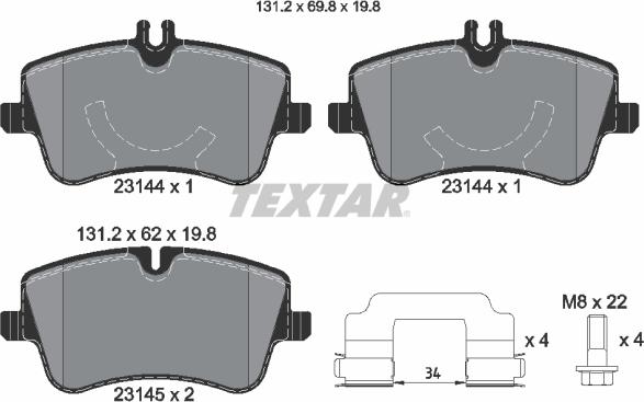 Textar 2314402 - Тормозные колодки, дисковые, комплект abcparts.ee