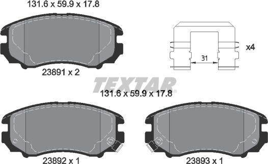 Textar 2389105 - Тормозные колодки, дисковые, комплект abcparts.ee