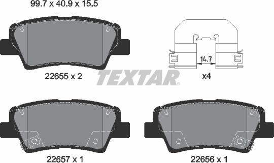 Textar 2265501 - Тормозные колодки, дисковые, комплект abcparts.ee