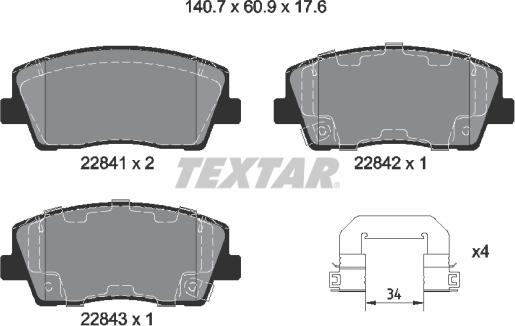Textar 2284101 - Тормозные колодки, дисковые, комплект abcparts.ee