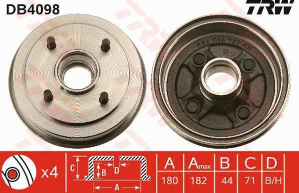 TRW DB4098 - Тормозной барабан abcparts.ee