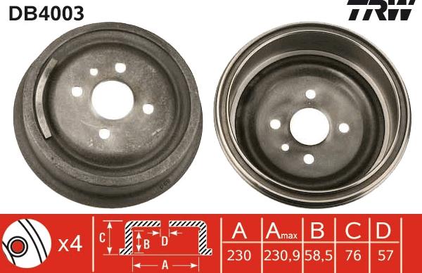 TRW DB4003 - Тормозной барабан abcparts.ee
