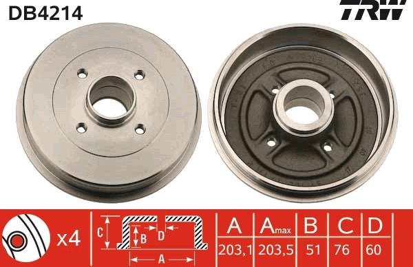 TRW DB4214 - Тормозной барабан abcparts.ee