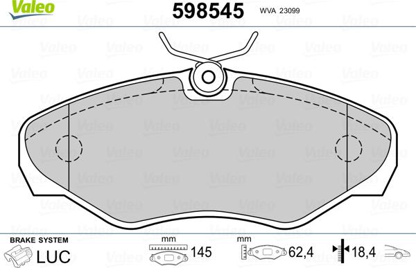 Valeo 598545 - Тормозные колодки, дисковые, комплект abcparts.ee