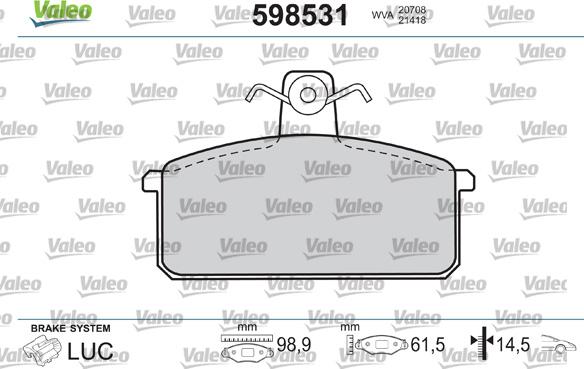 VALEO 598531 - Тормозные колодки, дисковые, комплект abcparts.ee