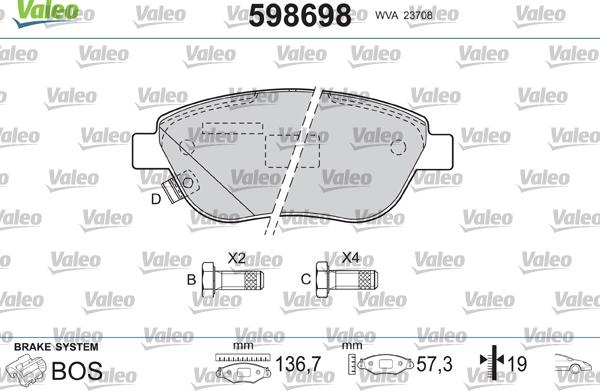 Valeo 598698 - Тормозные колодки, дисковые, комплект abcparts.ee