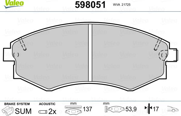 VALEO 598051 - Тормозные колодки, дисковые, комплект abcparts.ee