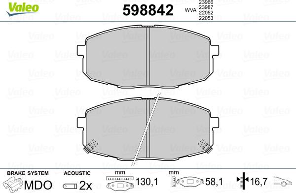 Valeo 598842 - Тормозные колодки, дисковые, комплект abcparts.ee