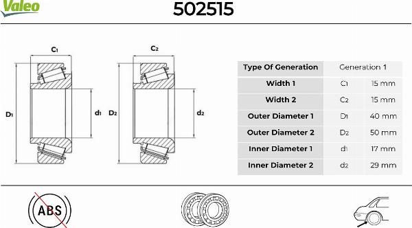VALEO 502515 - Комплект подшипника, ступицы колеса abcparts.ee