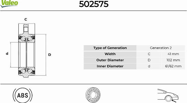 VALEO 502575 - Комплект подшипника, ступицы колеса abcparts.ee