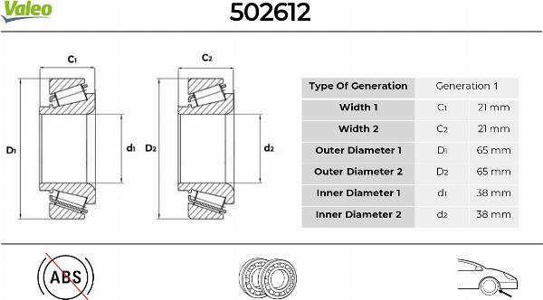 VALEO 502612 - Комплект подшипника, ступицы колеса abcparts.ee