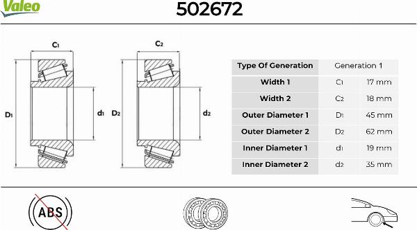 VALEO 502672 - Комплект подшипника, ступицы колеса abcparts.ee
