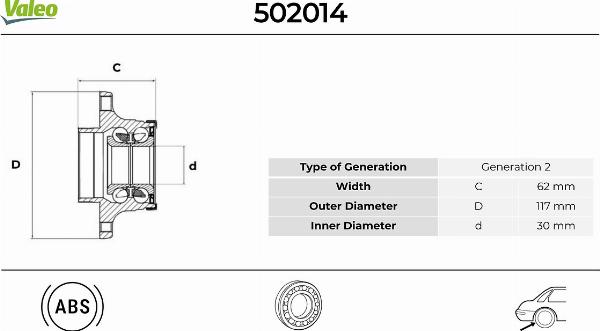 VALEO 502014 - Комплект подшипника, ступицы колеса abcparts.ee