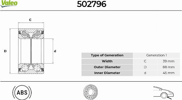 VALEO 502796 - Комплект подшипника, ступицы колеса abcparts.ee