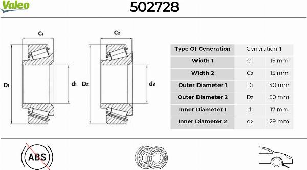 VALEO 502728 - Комплект подшипника, ступицы колеса abcparts.ee