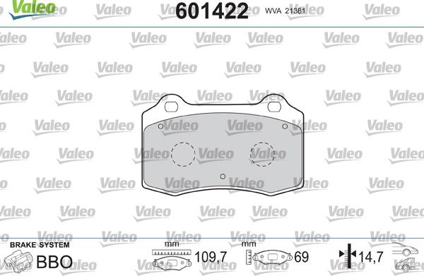 VALEO 601422 - Тормозные колодки, дисковые, комплект abcparts.ee