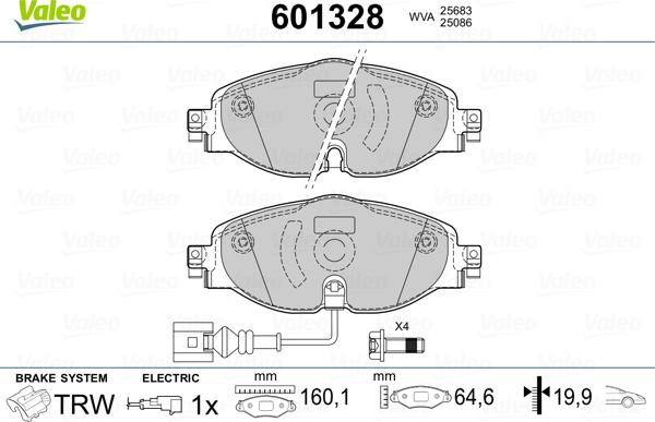 VALEO 601328 - Тормозные колодки, дисковые, комплект abcparts.ee