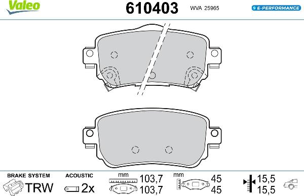 Valeo 610403 - Тормозные колодки, дисковые, комплект abcparts.ee