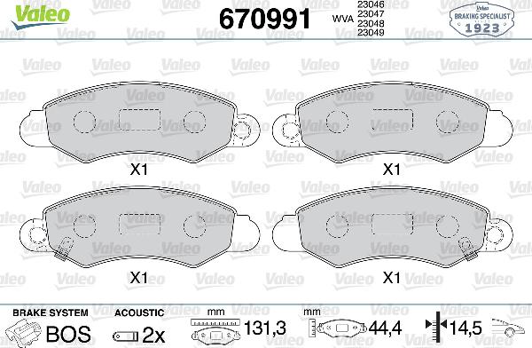 VALEO 670991 - Тормозные колодки, дисковые, комплект abcparts.ee
