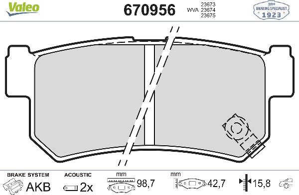 VALEO 670956 - Тормозные колодки, дисковые, комплект abcparts.ee