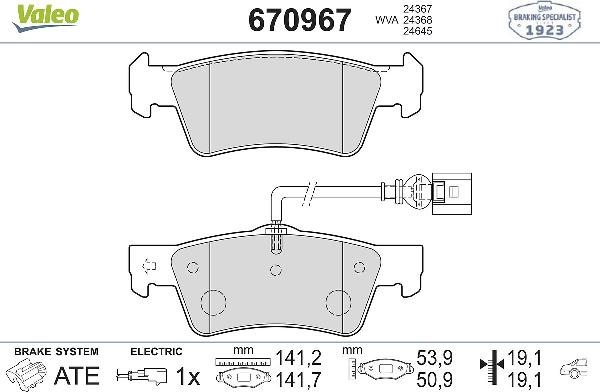 VALEO 670967 - Тормозные колодки, дисковые, комплект abcparts.ee