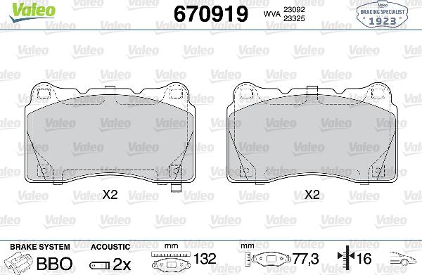VALEO 670919 - Тормозные колодки, дисковые, комплект abcparts.ee