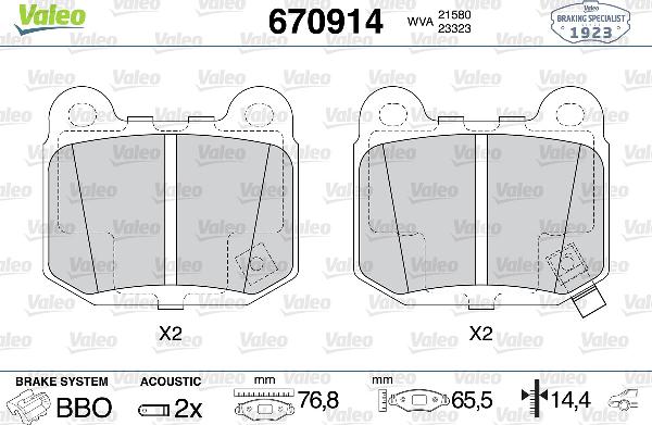 VALEO 670914 - Тормозные колодки, дисковые, комплект abcparts.ee