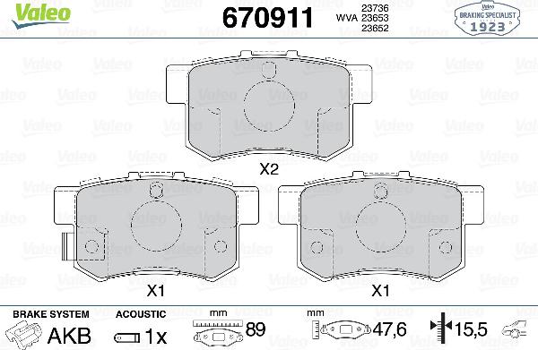 VALEO 670911 - Тормозные колодки, дисковые, комплект abcparts.ee