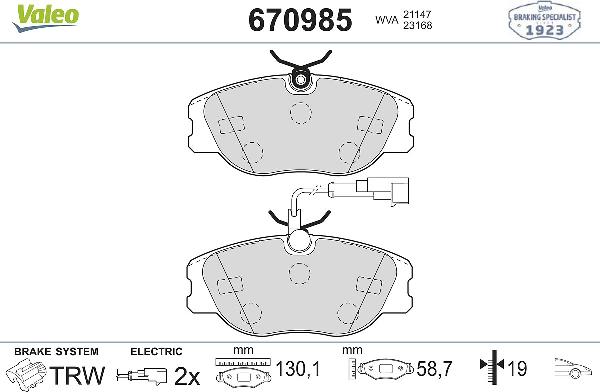 VALEO 670985 - Тормозные колодки, дисковые, комплект abcparts.ee
