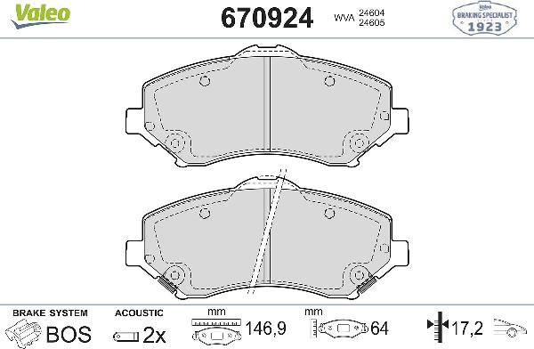 VALEO 670924 - Тормозные колодки, дисковые, комплект abcparts.ee