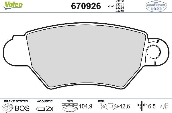 VALEO 670926 - Тормозные колодки, дисковые, комплект abcparts.ee