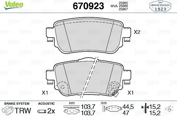 Valeo 670923 - Тормозные колодки, дисковые, комплект abcparts.ee