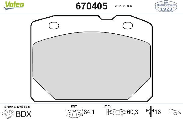 Valeo 670405 - Тормозные колодки, дисковые, комплект abcparts.ee