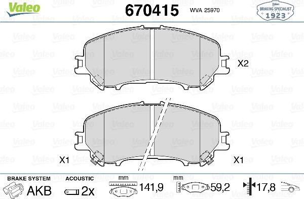 Valeo 670415 - Тормозные колодки, дисковые, комплект abcparts.ee