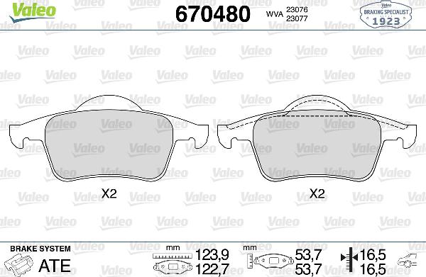 VALEO 670480 - Тормозные колодки, дисковые, комплект abcparts.ee