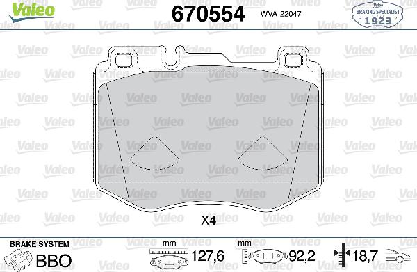 VALEO 670554 - Тормозные колодки, дисковые, комплект abcparts.ee