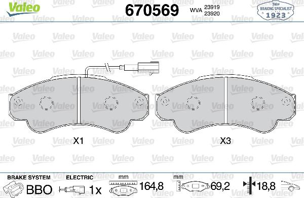 VALEO 670569 - Тормозные колодки, дисковые, комплект abcparts.ee