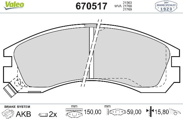 VALEO 670517 - Тормозные колодки, дисковые, комплект abcparts.ee