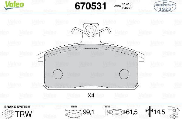VALEO 670531 - Тормозные колодки, дисковые, комплект abcparts.ee